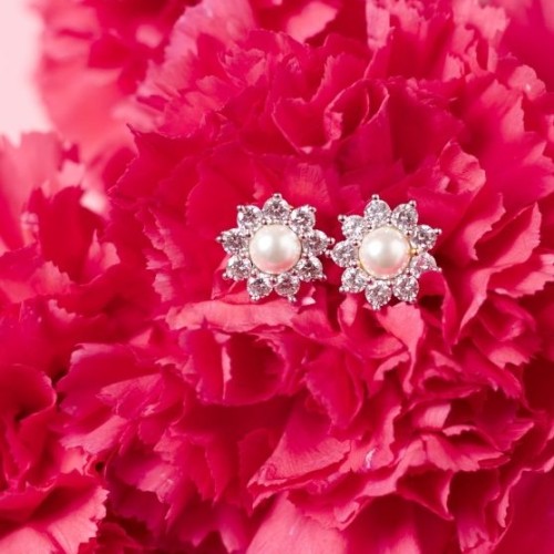 Daily Wear Pearl & Diamond Flower Studs