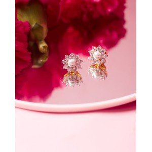 Daily Wear Pearl & Diamond Flower Studs