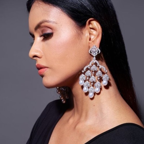 Chandelier Pearl And Diamond Earrings 