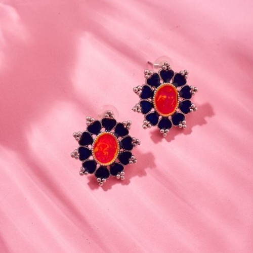 Hand Painted Round Flower Earrings