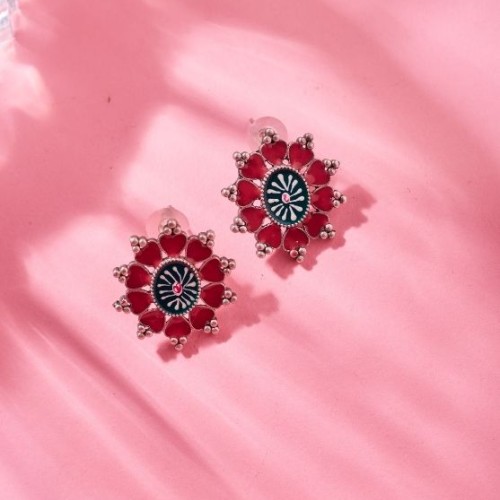 Hand Painted Round Flower Earrings