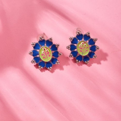 Hand Painted Round Flower Earrings