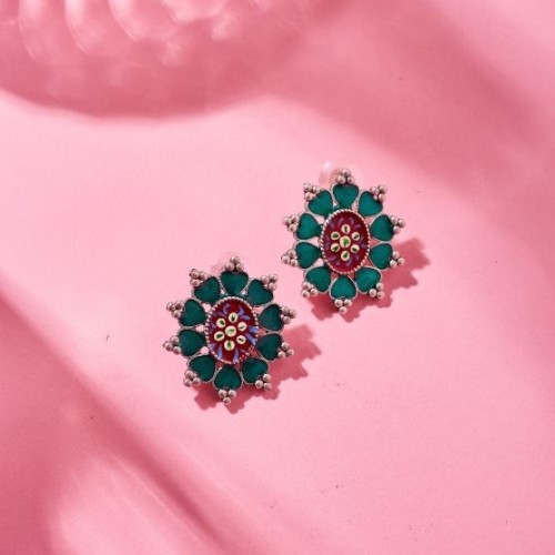 Hand Painted Round Flower Earrings