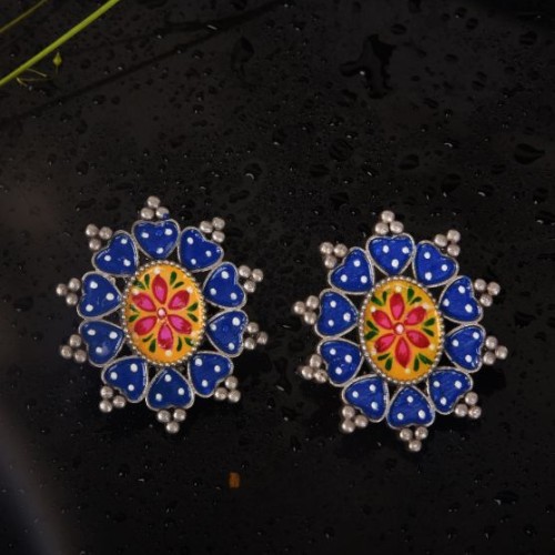 Hand Painted Round Flower Earrings