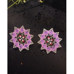 Hand Painted Round Flower Earrings
