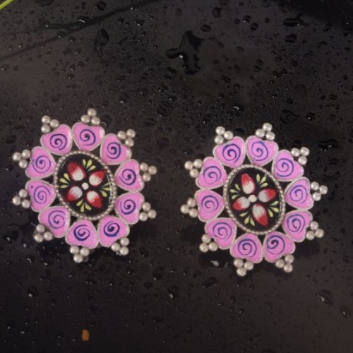 Hand Painted Round Flower Earrings