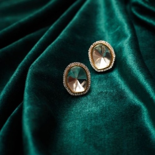 Single Polki Oval Studs