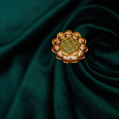 Green Flower Kundan Cocktail Ring