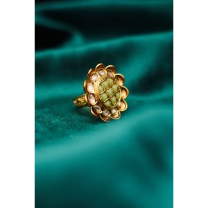 Green Flower Kundan Cocktail Ring