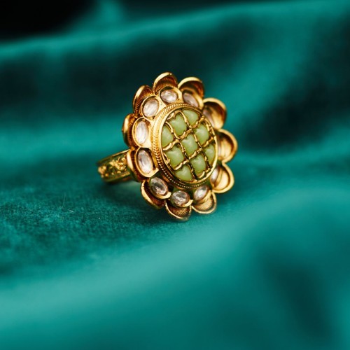 Kundan meena golden adjustable ring