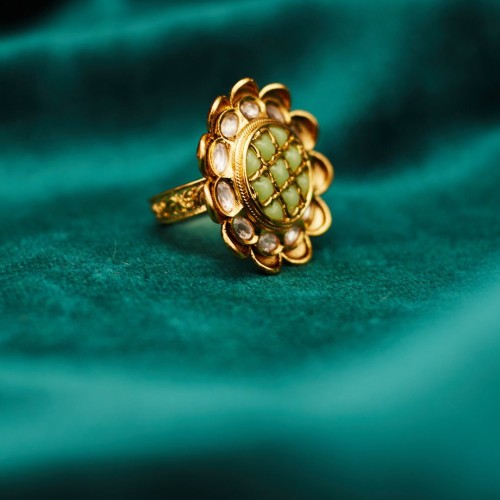 Green Flower Kundan Cocktail Ring