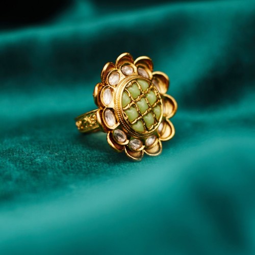 Green Flower Kundan Cocktail Ring